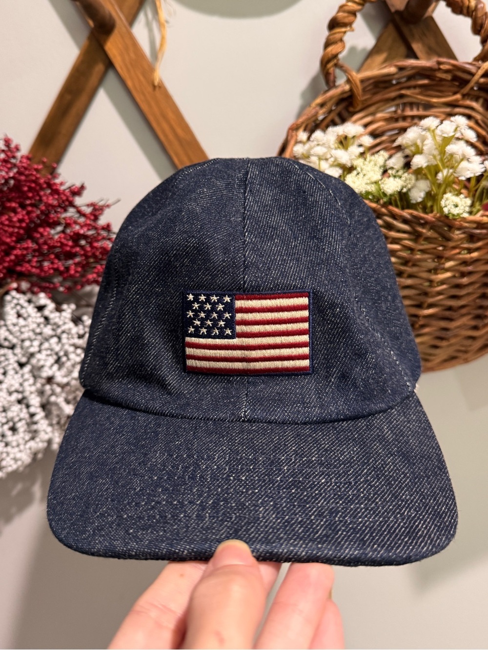 Liz Claiborne Denim American Flag Hat Patriotic Fourth of July Americana Blue